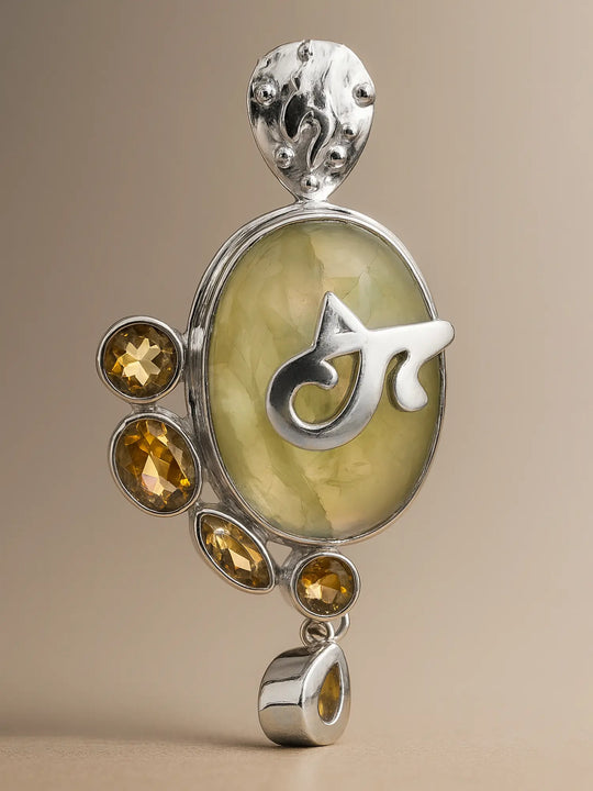 Prehnite and Faceted Citrine Sterling Silver Pendant