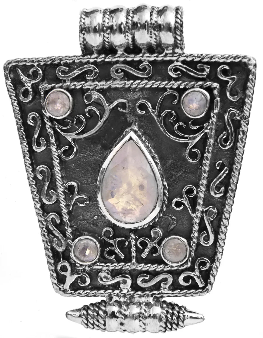 Faceted Rainbow Moonstone Sterling Silver Pendant