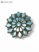 Persian Turquoise Flower Adjustable Sterling Silver Ring