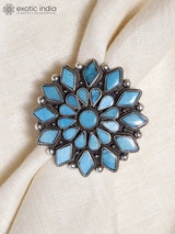 Persian Turquoise Flower Adjustable Sterling Silver Ring