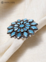 Persian Turquoise Flower Adjustable Sterling Silver Ring