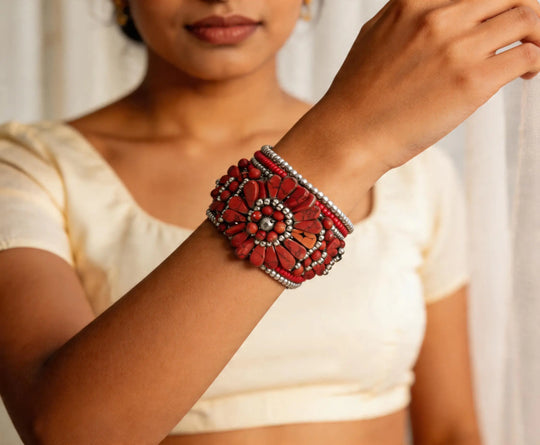 Floral White Metal Bangles
