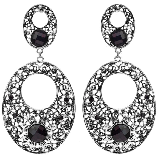 Multicolour Cut Glass and White Metal Statement Earrings