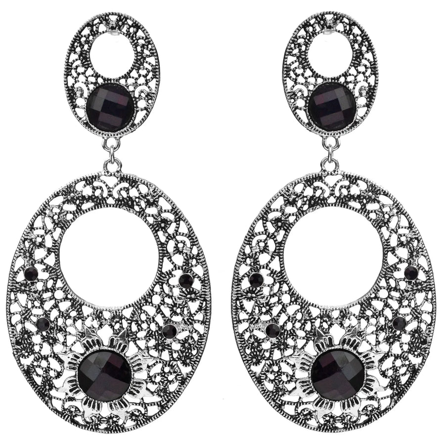 Multicolour Cut Glass and White Metal Statement Earrings