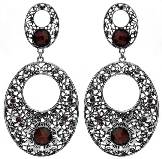 Multicolour Cut Glass and White Metal Statement Earrings