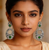 Multicolour Cut Glass and White Metal Statement Earrings