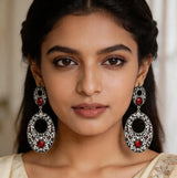 Multicolour Cut Glass and White Metal Statement Earrings