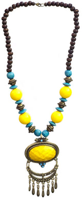 Handcrafted Yellow Wood Beaded Necklace