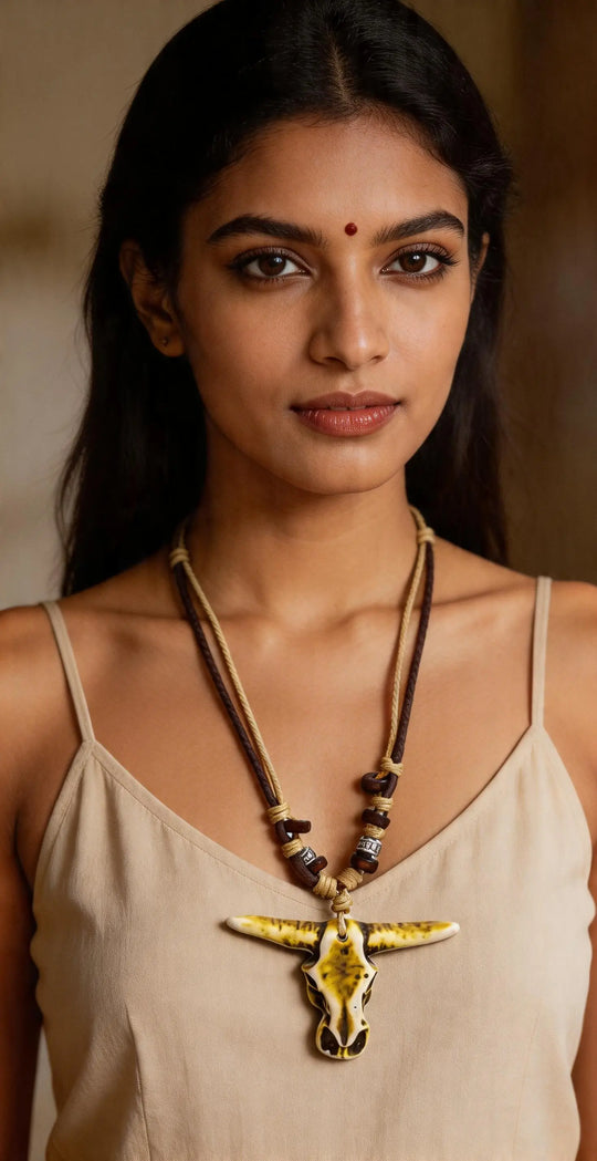 Handcrafted Bull Motif Cord Necklace