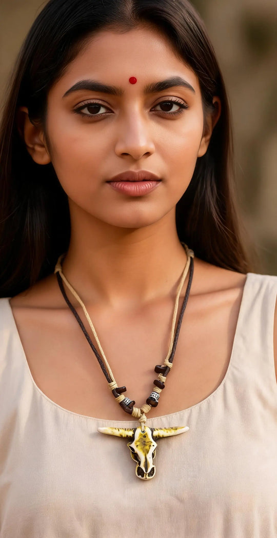 Handcrafted Bull Motif Cord Necklace