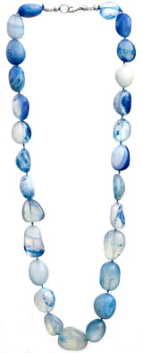 Chunky Blue Stone White Metal Necklace