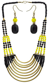 Black Glass Bead Eight Strand Necklace and Earrings Set