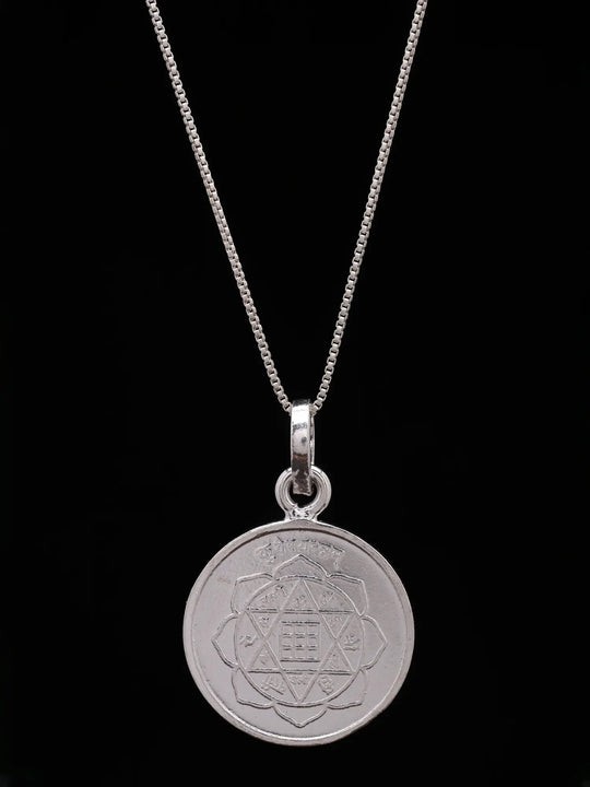 Kubera and His Yantra Double Sided Pure Silver Pendant