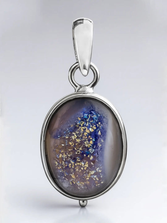 Grey Druzy Sterling Silver Pendant