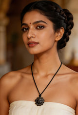 Lord Surya Carved Stone Cord Necklace from Mahabalipuram