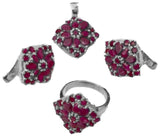 Faceted Ruby Sterling Silver Pendant Earrings and Ring Set