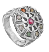 Navaratna Round Sterling Silver Jewellery Ring
