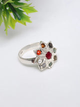 Navaratna Star Motif Sterling Silver Ring