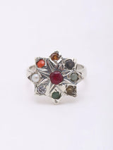 Navaratna Star Motif Sterling Silver Ring