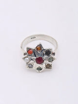 Navaratna Star Motif Sterling Silver Ring