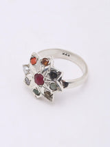 Navaratna Star Motif Sterling Silver Ring