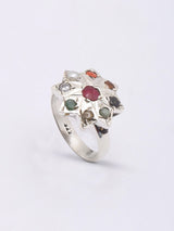 Navaratna Star Motif Sterling Silver Ring