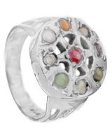 Navaratna Sterling Silver Ring with Nine Sacred Stones