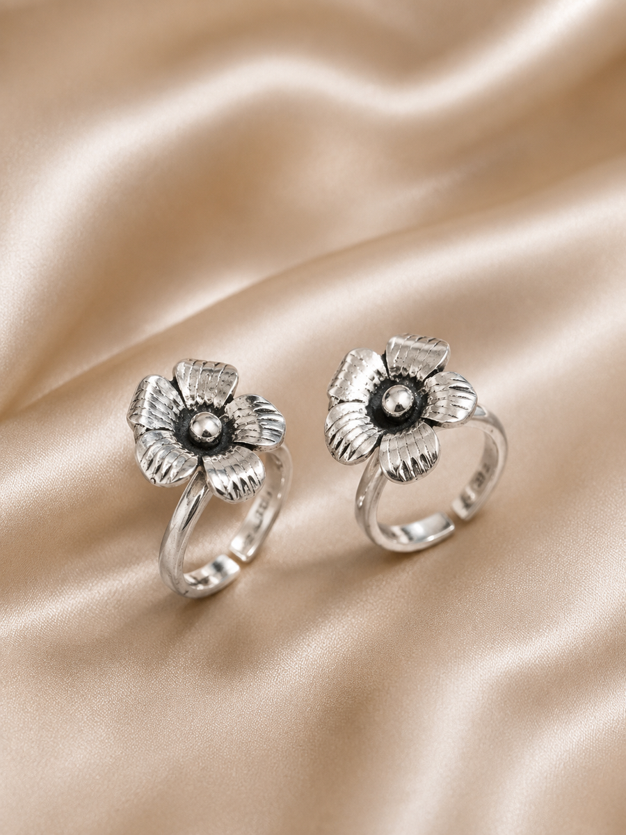 Floral Sterling Silver Toe Rings in Pairs
