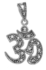 Om Sterling Silver Pendant with Marcasite Inlay