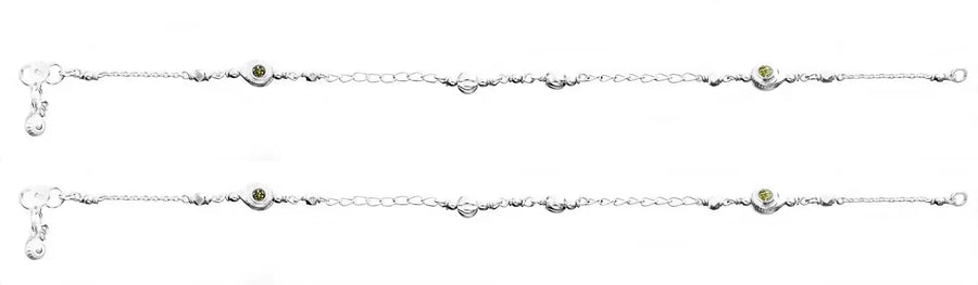 Faceted Peridot Sterling Silver Anklets (Pair)