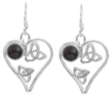 Garnet and Black Onyx Heart Sterling Silver Earrings