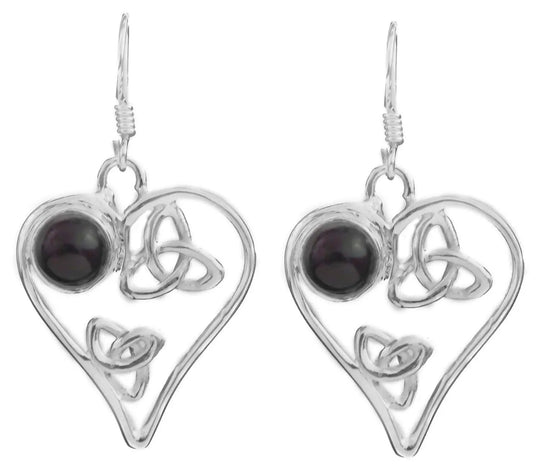 Garnet and Black Onyx Heart Sterling Silver Earrings