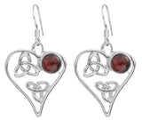 Garnet and Black Onyx Heart Sterling Silver Earrings