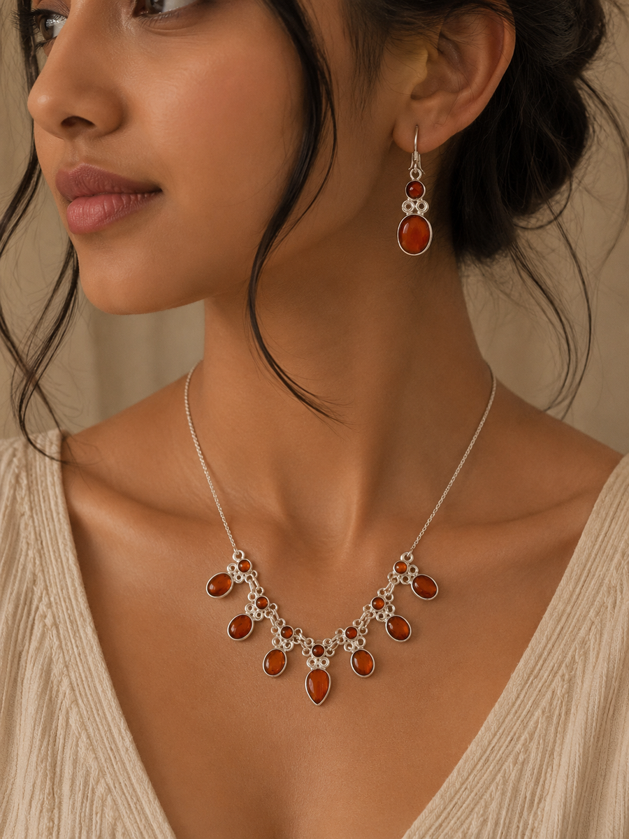 Gemstone Sterling Silver Necklace and Earrings Set
