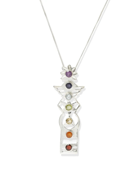 Seven Chakra Gemstone Sterling Silver Pendant