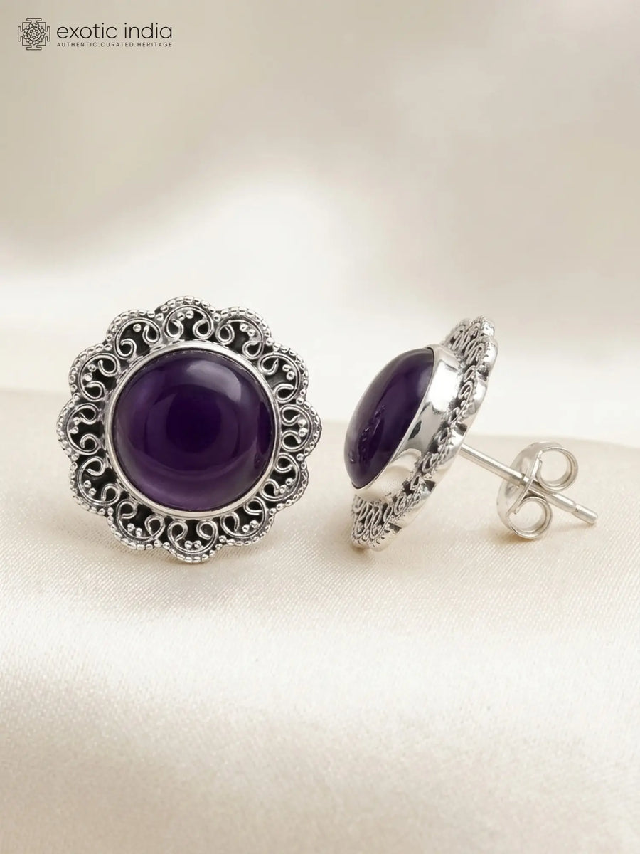 Amethyst Gemstone Sterling Silver Stud Earrings
