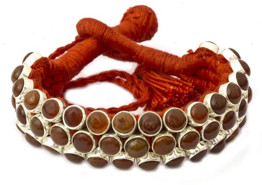 Carnelian and Garnet Gemstone Sterling Silver Cord Bracelet