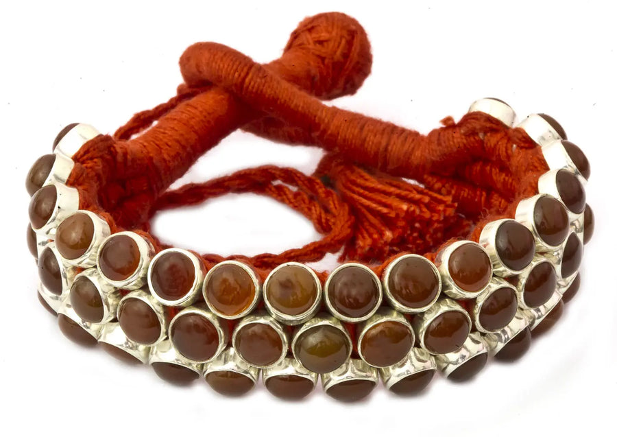 Carnelian and Garnet Gemstone Sterling Silver Cord Bracelet