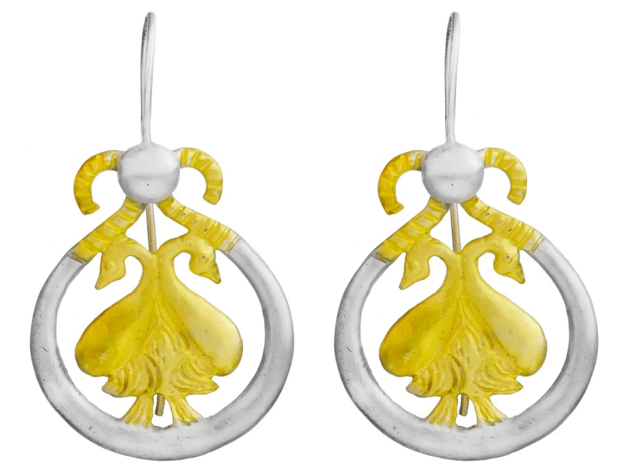 Swan Pair Motif Sterling Silver Earrings