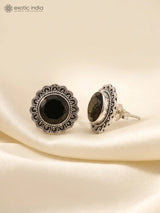 Green Onyx Floral Sterling Silver Stud Earrings