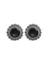 Green Onyx Floral Sterling Silver Stud Earrings