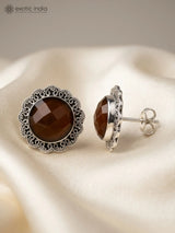Green Onyx Floral Sterling Silver Stud Earrings