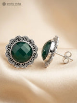 Green Onyx Floral Sterling Silver Stud Earrings