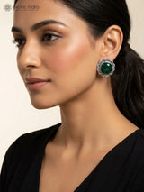 Green Onyx Floral Sterling Silver Stud Earrings