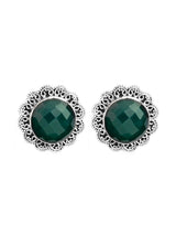 Green Onyx Floral Sterling Silver Stud Earrings