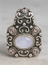 Faceted Rainbow Moonstone and Amethyst Sterling Silver Pendant