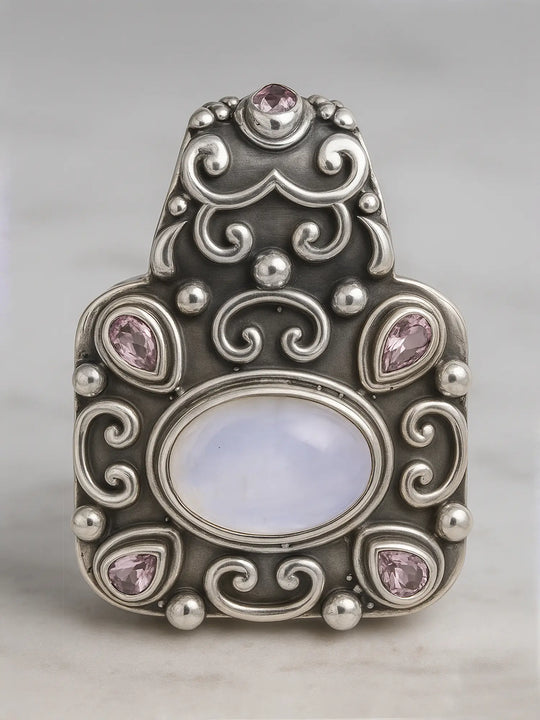 Faceted Rainbow Moonstone and Amethyst Sterling Silver Pendant