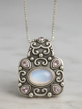 Faceted Rainbow Moonstone and Amethyst Sterling Silver Pendant