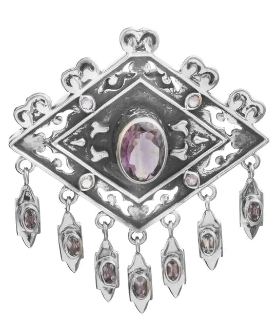 Faceted Amethyst Sterling Silver Pendant with Dangles