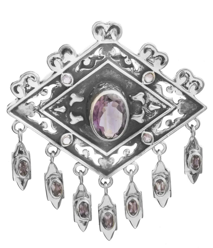 Faceted Amethyst Sterling Silver Pendant with Dangles